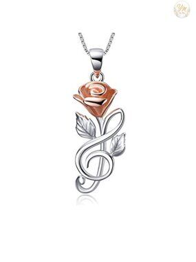 Sterling Silver Rose Flower Necklace Earrings Rose Gold Plated I Love You Heart